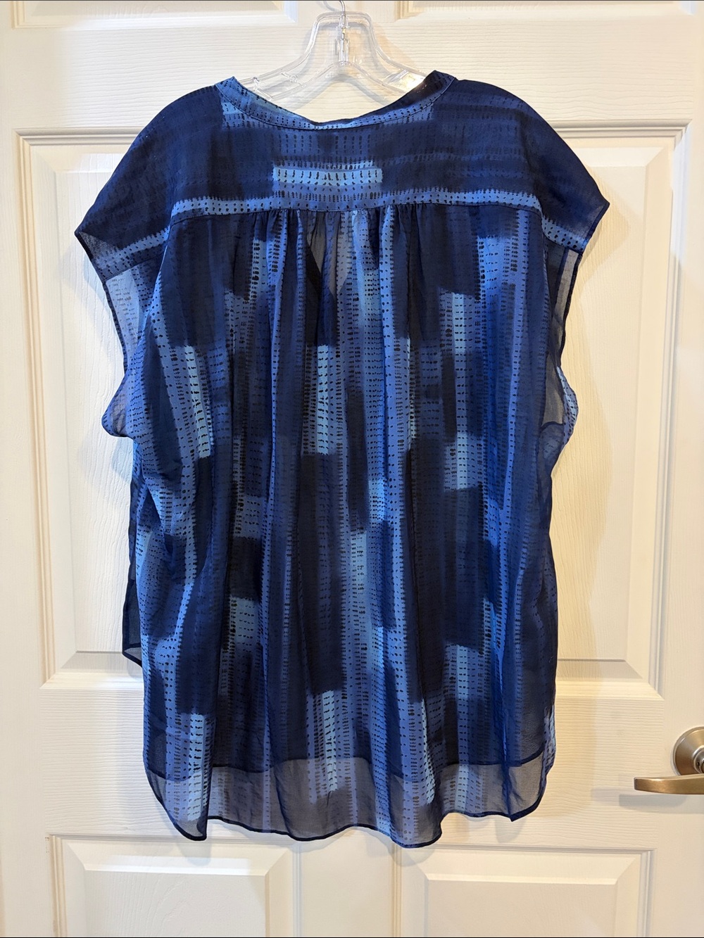 Halston Heritage Navy and Light Blue Patterned Dolman Blouse - Picture 3 of 10